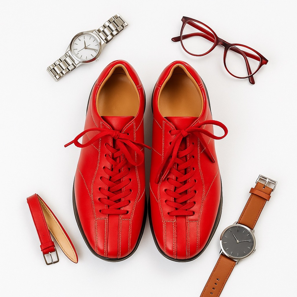 Prada Vintage Red Leather Sneakers Women's Size 8 Lace-Up Low Top Logo Sole GUC - Picture 3 of 8